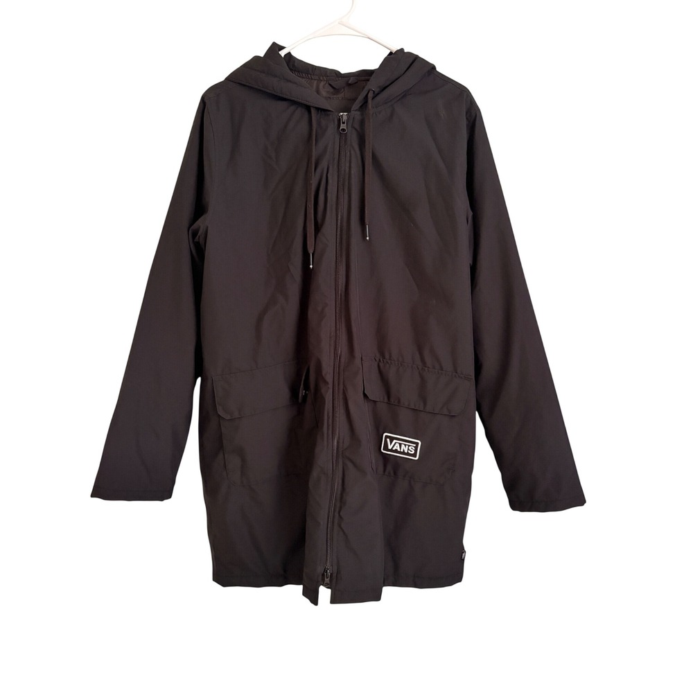 Vans Mens Black Hooded Parka Jacket Full Zip Utility Pocket Coat Medium